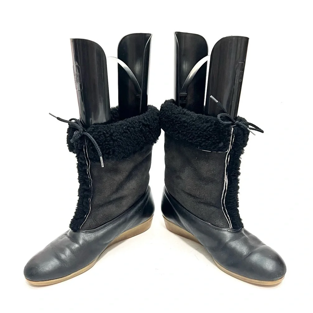 Vintage 1970s black suede and leather faux shearling pull on winter snow boots